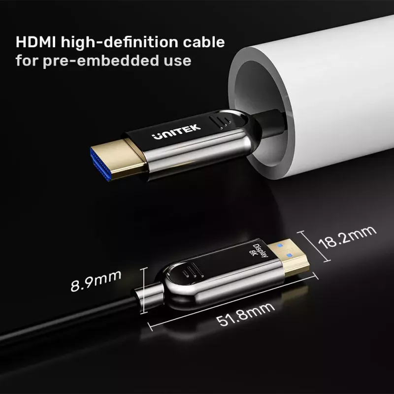 HDMI kabelis Unitek C11085GY01-30M — 30 m, HDMI Type A kištukas–kištukas, HDMI 2.1, 48 Gbit/s, ARC, auksuoti kontaktai, juodas