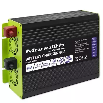 Baterijų įkroviklis QOLTEC 51919 90A 12V, skirtas LiFePO4, AGM, GEL, SLA
