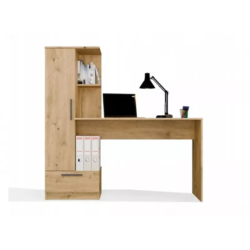 Stalo ir lentynų komplektas COSMO Oak Artisan – darbinis paviršius 115×50 cm, plotis 1430 mm, aukštis 1400 mm, gylis 500 mm, 1 stalčius