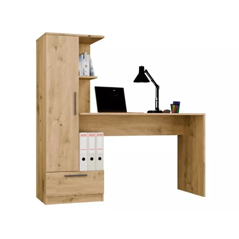 Stalo ir lentynų komplektas COSMO Oak Artisan – darbinis paviršius 115×50 cm, plotis 1430 mm, aukštis 1400 mm, gylis 500 mm, 1 stalčius