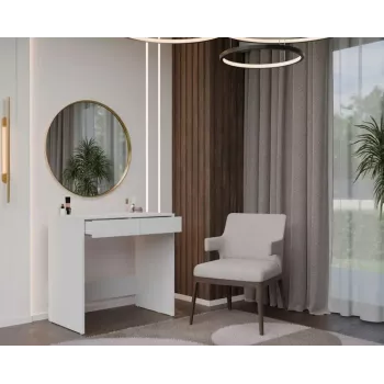 Stalas MARINA 2S, baltas, medžio drožlių plokštė, 810×500×800 mm, 2 stalčiai, laminuotas viršus