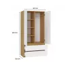 Drabužių spinta MALWA SS-90, 900×500×1800 mm, ąžuolo rėmas, balti varstomi durys, 2 stalčiai, medžio drožlių plokštė