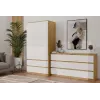Drabužių spinta MALWA SS-90, 900×500×1800 mm, ąžuolo rėmas, balti varstomi durys, 2 stalčiai, medžio drožlių plokštė