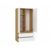 Drabužių spinta MALWA SS-90, 900×500×1800 mm, ąžuolo rėmas, balti varstomi durys, 2 stalčiai, medžio drožlių plokštė