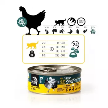 Šlapias ėdalas katėms 3coty Vištiena su spirulina 80 g – pilnavertis konservuotas ėdalas suaugusioms katėms