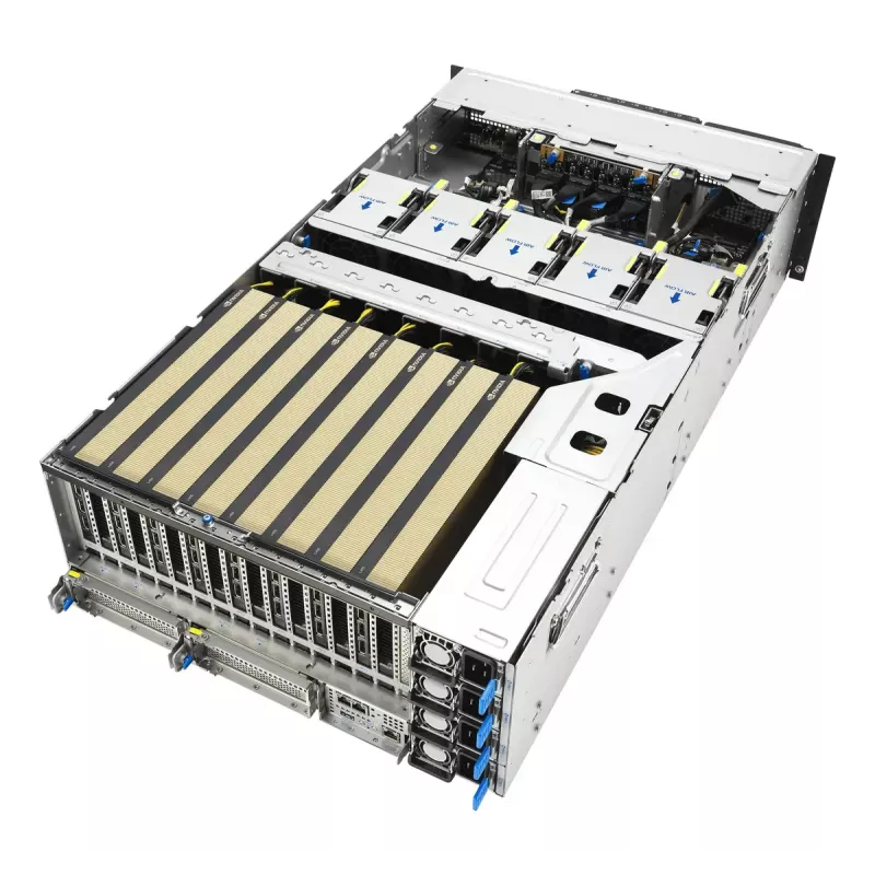 Stovo serveris ASUS ESC8000A-E13P (4U) — LGA 6096, AMD EPYC, iki 3 TB DDR5, 24 DIMM, 3200W maitinimo blokas, 10GbE