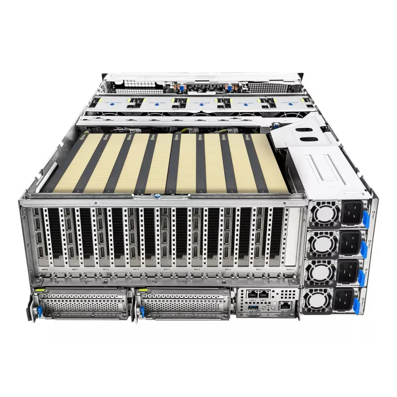 Stovo serveris ASUS ESC8000A-E13P (4U) — LGA 6096, AMD EPYC, iki 3 TB DDR5, 24 DIMM, 3200W maitinimo blokas, 10GbE