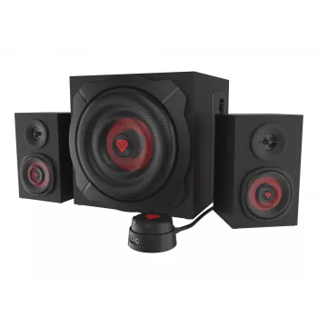 Garsiakalbių rinkinys GENESIS Helium 610BT 2.1, 60 W RMS, Bluetooth, laidinis, raudonas/juodas, kompaktiškas žemų dažnių garsiakalbis