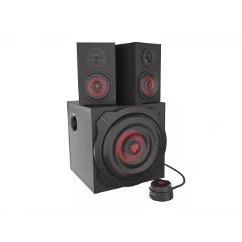 Garsiakalbių rinkinys GENESIS Helium 610BT 2.1, 60 W RMS, Bluetooth, laidinis, raudonas/juodas, kompaktiškas žemų dažnių garsiakalbis