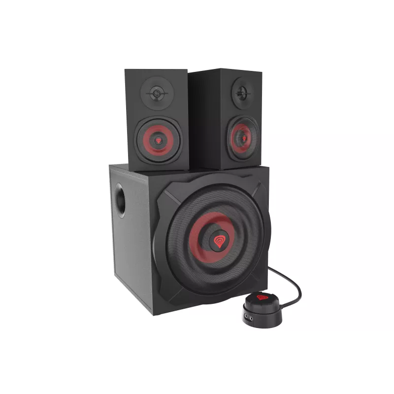 Garsiakalbių rinkinys GENESIS Helium 610BT 2.1, 60 W RMS, Bluetooth, laidinis, raudonas/juodas, kompaktiškas žemų dažnių garsiakalbis