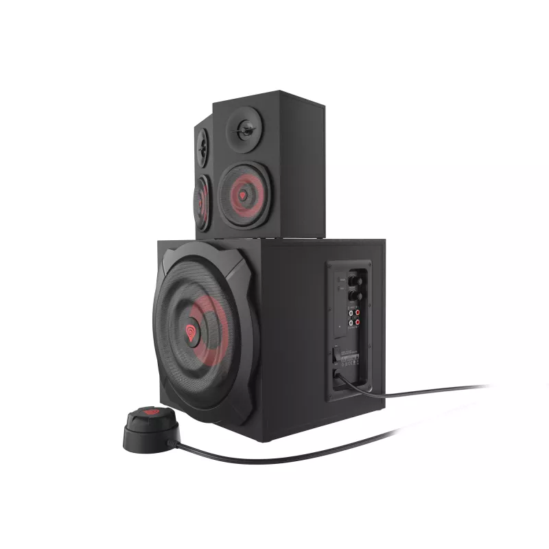 Garsiakalbių rinkinys GENESIS Helium 610BT 2.1, 60 W RMS, Bluetooth, laidinis, raudonas/juodas, kompaktiškas žemų dažnių garsiakalbis