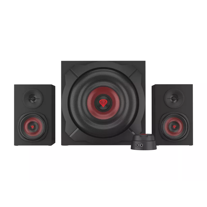 Garsiakalbių rinkinys GENESIS Helium 610BT 2.1, 60 W RMS, Bluetooth, laidinis, raudonas/juodas, kompaktiškas žemų dažnių garsiakalbis