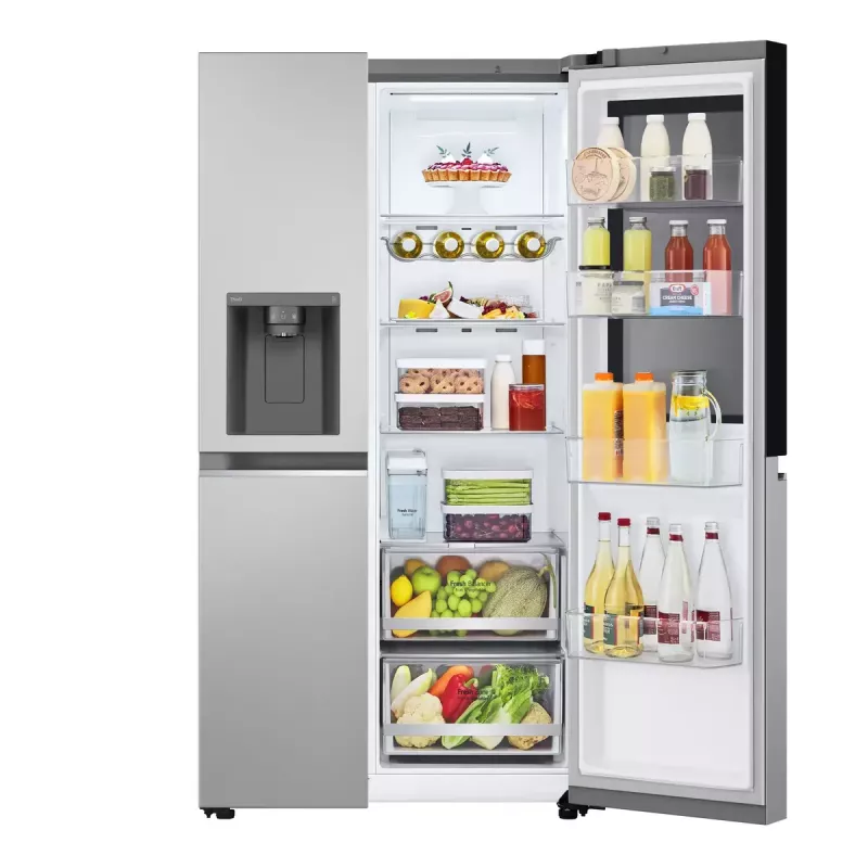 Šaldytuvas šalia šaldiklio LG GSGV81PYLL, 635 L bendras, šaldytuvas 416 L, šaldiklis 219 L, metalinis sidabras