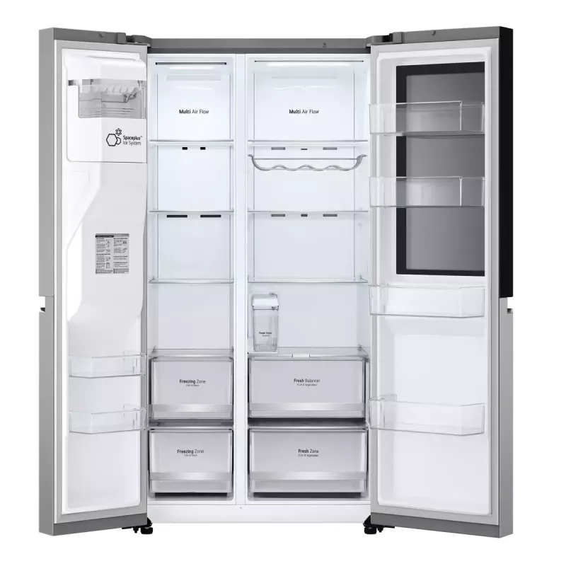 Šaldytuvas šalia šaldiklio LG GSGV81PYLL, 635 L bendras, šaldytuvas 416 L, šaldiklis 219 L, metalinis sidabras