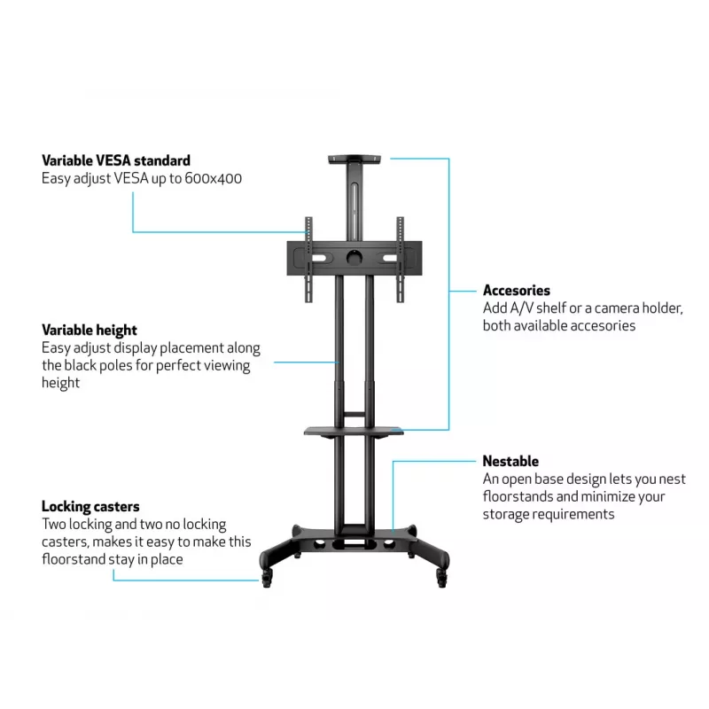 Multibrackets M Public Floorstand Basic 150 mobilus stovas su lentyna ir kameros laikikliu