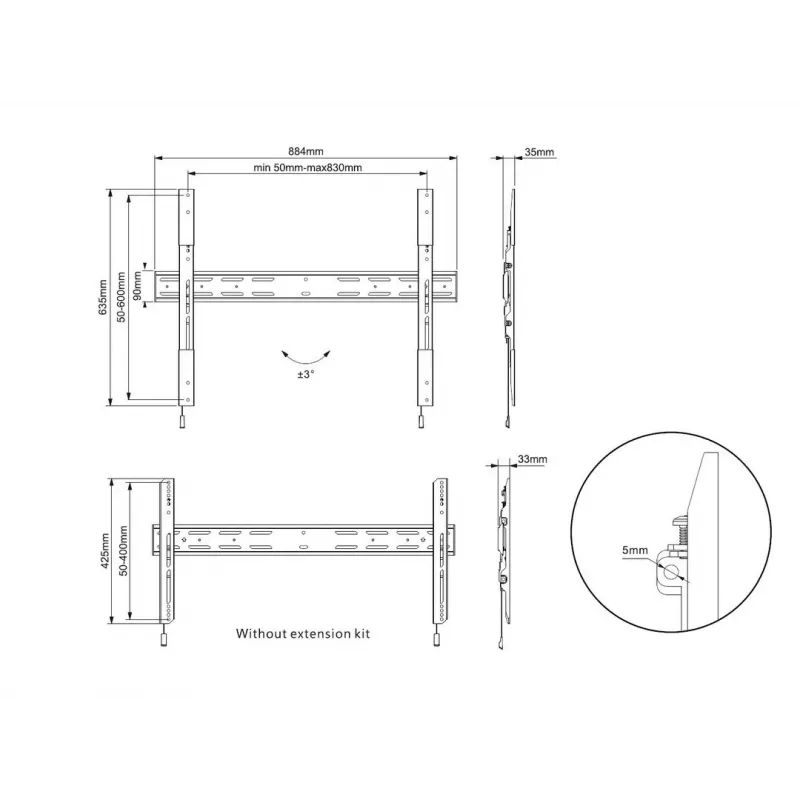 Multibrackets M Universal Wallmount Fixed X Large – fiksuotas sieninis laikiklis televizoriams 42–90 colių, VESA 100x100–800x600 mm, 75 kg