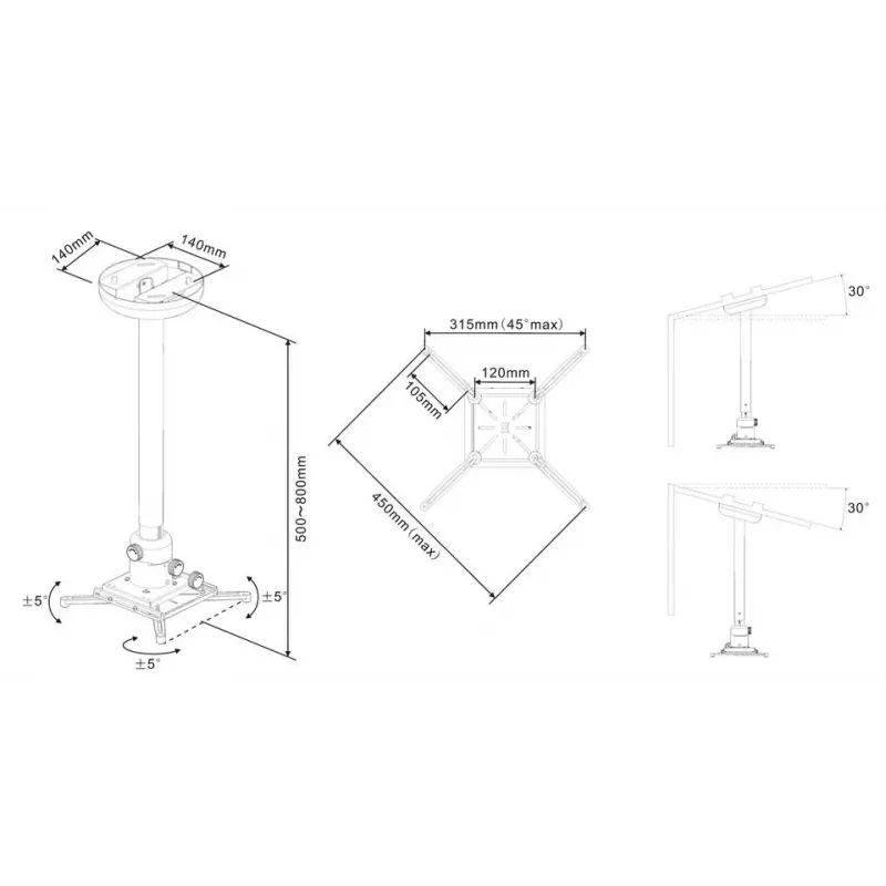 Multibrackets M Universal Projector lubų laikiklis 500-800 su Finetune