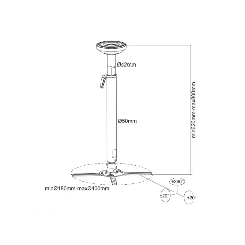 Lubinis projektoriaus laikiklis MULTIBRACKETS M HD reguliuojamas 620–800 mm, baltas, maks. 30 kg
