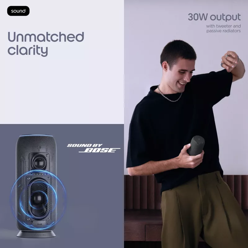 Mono nešiojamas garsiakalbis Motorola moto sound flow Carbon – 30 W RMS, USB-C, belaidis, audinio korpusas