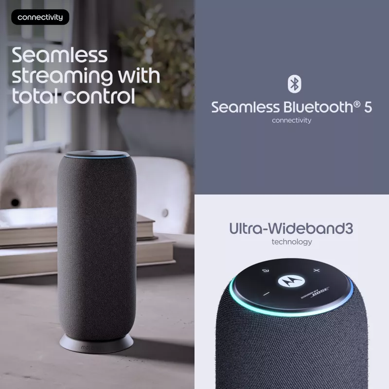 Mono nešiojamas garsiakalbis Motorola moto sound flow Carbon – 30 W RMS, USB-C, belaidis, audinio korpusas