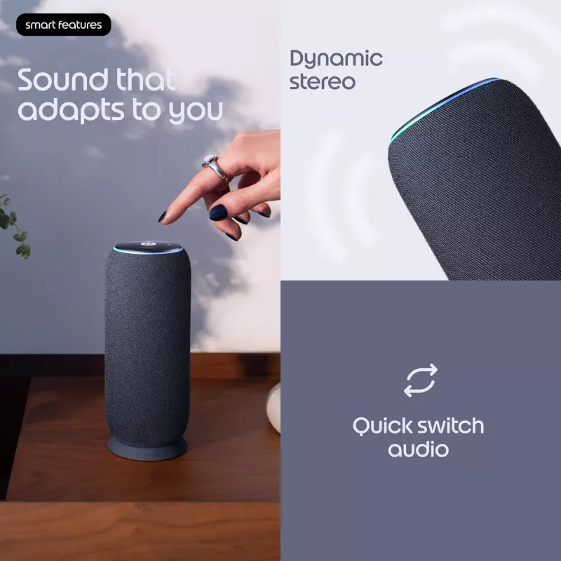 Mono nešiojamas garsiakalbis Motorola moto sound flow Carbon – 30 W RMS, USB-C, belaidis, audinio korpusas