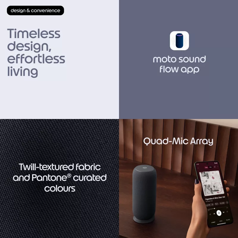 Mono nešiojamas garsiakalbis Motorola moto sound flow Carbon – 30 W RMS, USB-C, belaidis, audinio korpusas