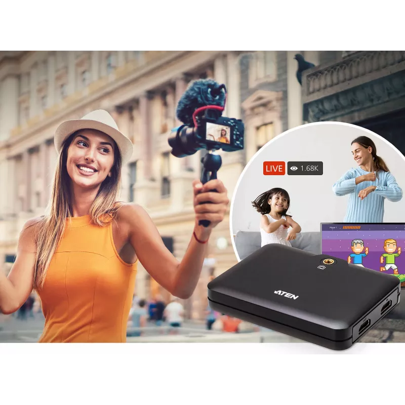 ATEN CAMLIVE™+ HDMI į USB-C UVC vaizdo fiksavimo įrenginys su PD3.0 galios perdavimu