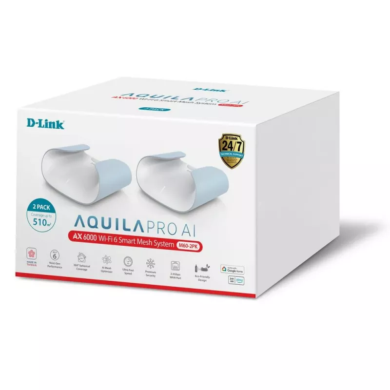 D-Link AQUILA PRO AI AX6000 Wi-Fi 6 išmanioji tinklo sistema - 2 vnt. rinkinys