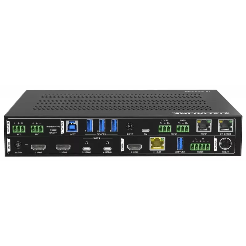 Vivolink vaizdo keitiklis VLSC242M, metalinis korpusas, HDCP 1.4/2.2, AC 110–230V, 250×200×44 mm