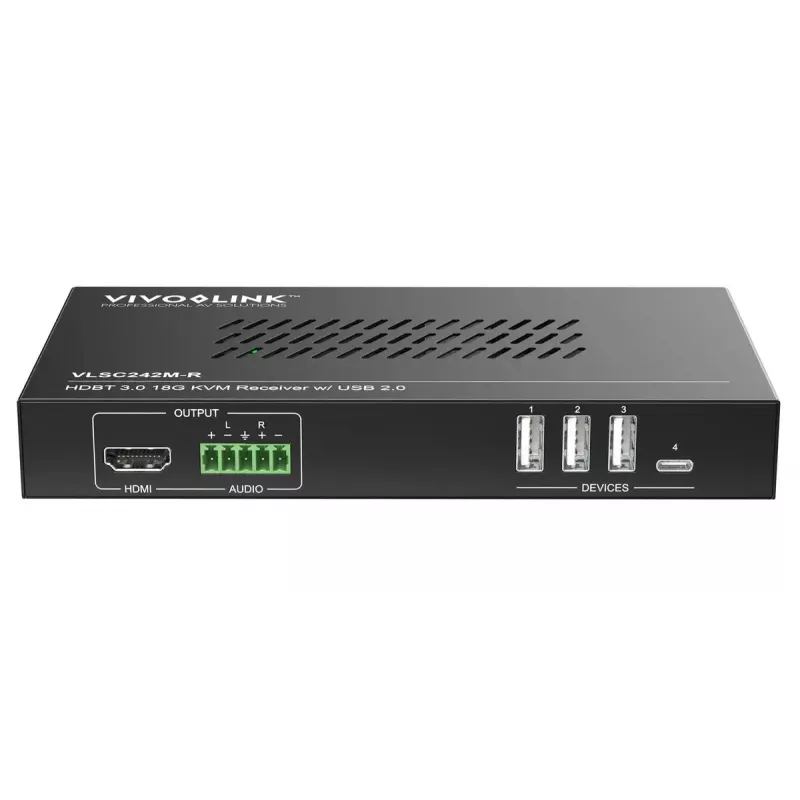 Vivolink vaizdo keitiklis VLSC242M, metalinis korpusas, HDCP 1.4/2.2, AC 110–230V, 250×200×44 mm