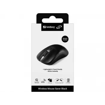 Sandberg Wireless Mouse Saver Black, ambidekstrinė, RF belaidė, 1600 DPI, juoda