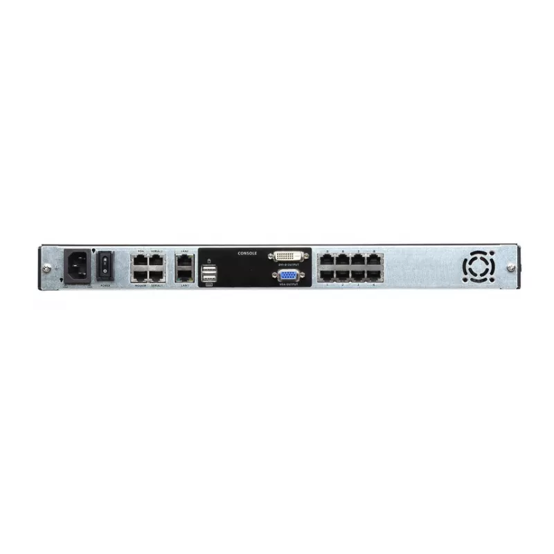 ATEN KL1108VN 8 prievadų Cat5 dvigubo bėgio konsolė su KVM per IP jungikliu, 19 colių LCD, 1U