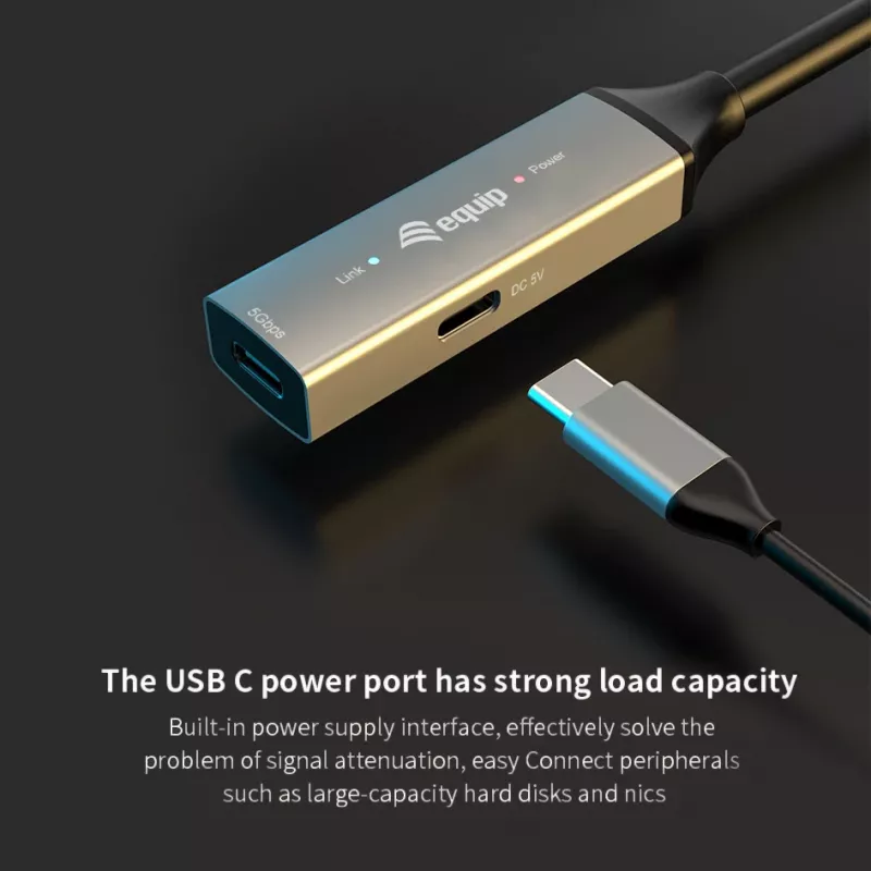 Aktyvus USB-C ilginimo kabelis EQUIP 5 m, USB 3.2 Gen 1 (5 Gbps), nikeliuoti kontaktai, juodas