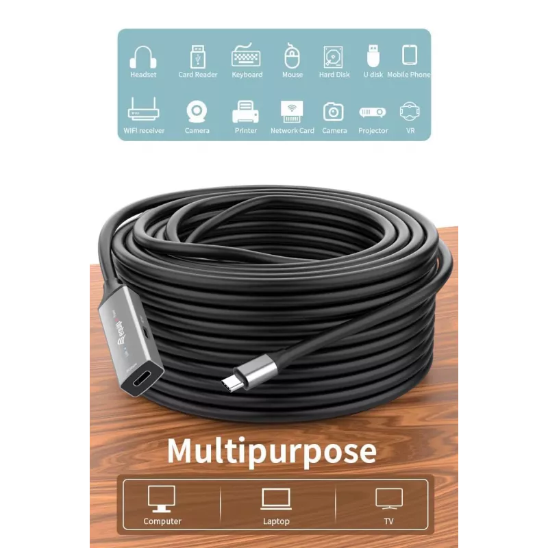 Aktyvus USB-C ilginimo kabelis EQUIP 5 m, USB 3.2 Gen 1 (5 Gbps), nikeliuoti kontaktai, juodas