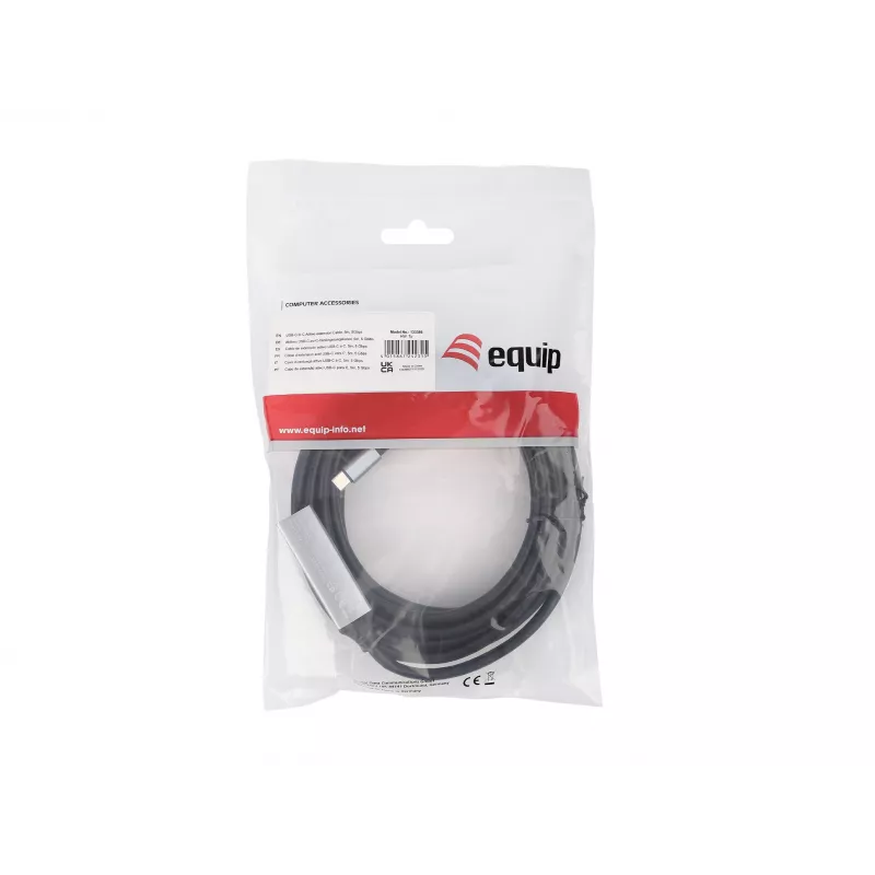 Aktyvus USB-C ilginimo kabelis EQUIP 5 m, USB 3.2 Gen 1 (5 Gbps), nikeliuoti kontaktai, juodas