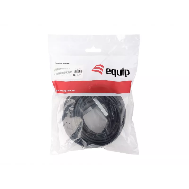 USB-C aktyvus prailginimo kabelis EQUIP 15 m, USB 3.2 Gen 1 (5 Gbps), nikeliuoti kontaktai, juodas