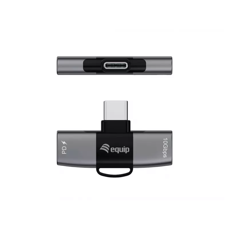Adapteris USB-C OTG 2-in-1 EQUIP 133479 — 100W PD, 10Gbps, 1x USB-C į 2x USB-C, pilkas