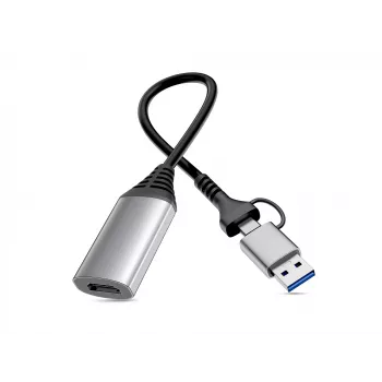 USB į HDMI adapteris EQUIP 133498 (USB-C ir USB-A vyriškas į HDMI, 1080p, aliumininis korpusas, pilka)
