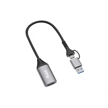 USB į HDMI adapteris EQUIP 133498 (USB-C ir USB-A vyriškas į HDMI, 1080p, aliumininis korpusas, pilka)
