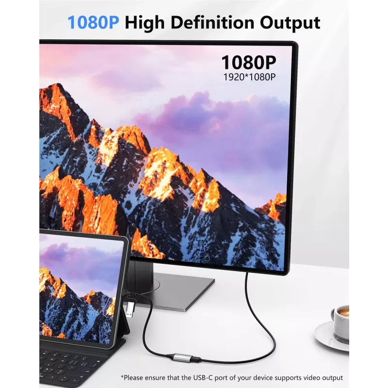 USB į HDMI adapteris EQUIP 133498 (USB-C ir USB-A vyriškas į HDMI, 1080p, aliumininis korpusas, pilka)