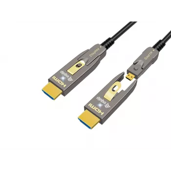 EQUIP HDMI 2.0 aktyvus optinis kabelis 30 m su nuimamais Type D ir Type A jungtimis, 4K/60Hz, 18 Gbit/s, paauksuoti kontaktai