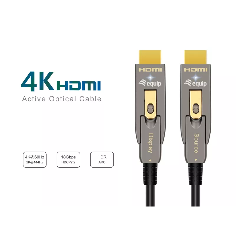 Aktyvus optinis HDMI 2.1 laidas EQUIP 30 m, nuimami Type D + A jungtys, 48 Gbit/s, 8K/60Hz, auksuoti kontaktai