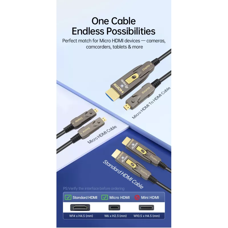 Aktyvus optinis HDMI 2.1 laidas EQUIP 30 m, nuimami Type D + A jungtys, 48 Gbit/s, 8K/60Hz, auksuoti kontaktai