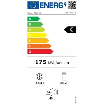 Laisvai pastatomas šaldytuvas LG GBBS322CPY 375 L, sidabrinis, Šaldytuvas 262 L / Šaldiklis 113 L, No Frost, LED ekranas