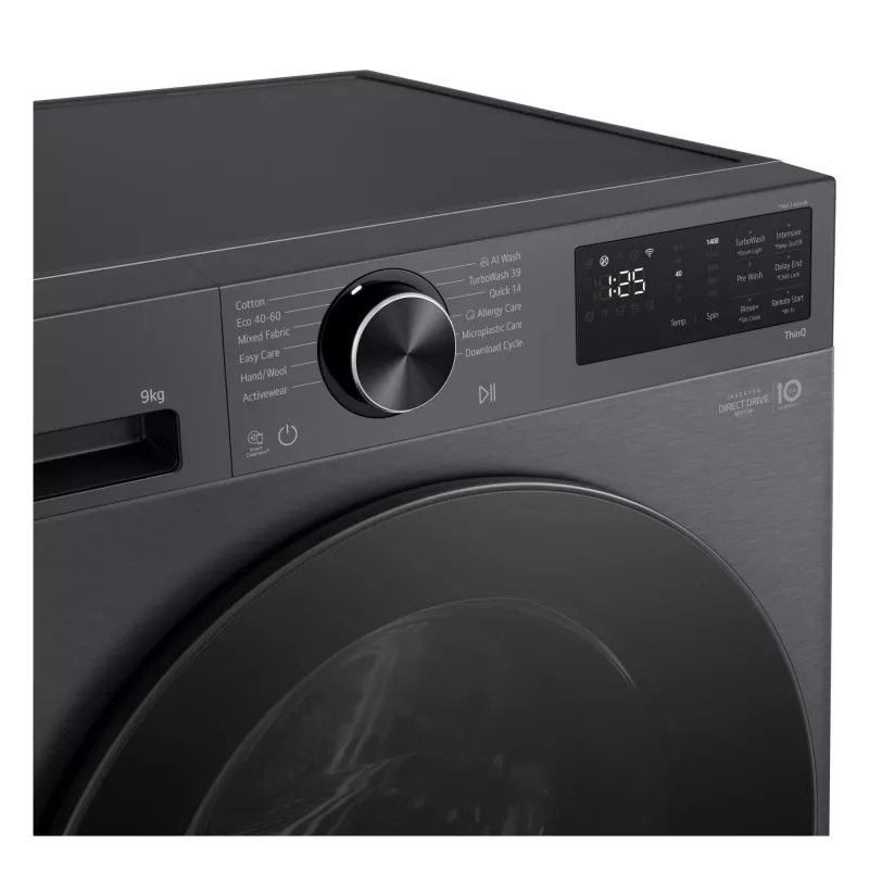 LG F2X50S9TBB skalbimo mašina, priekinis pakrovimas, 9 kg, 1170 aps./min., juoda