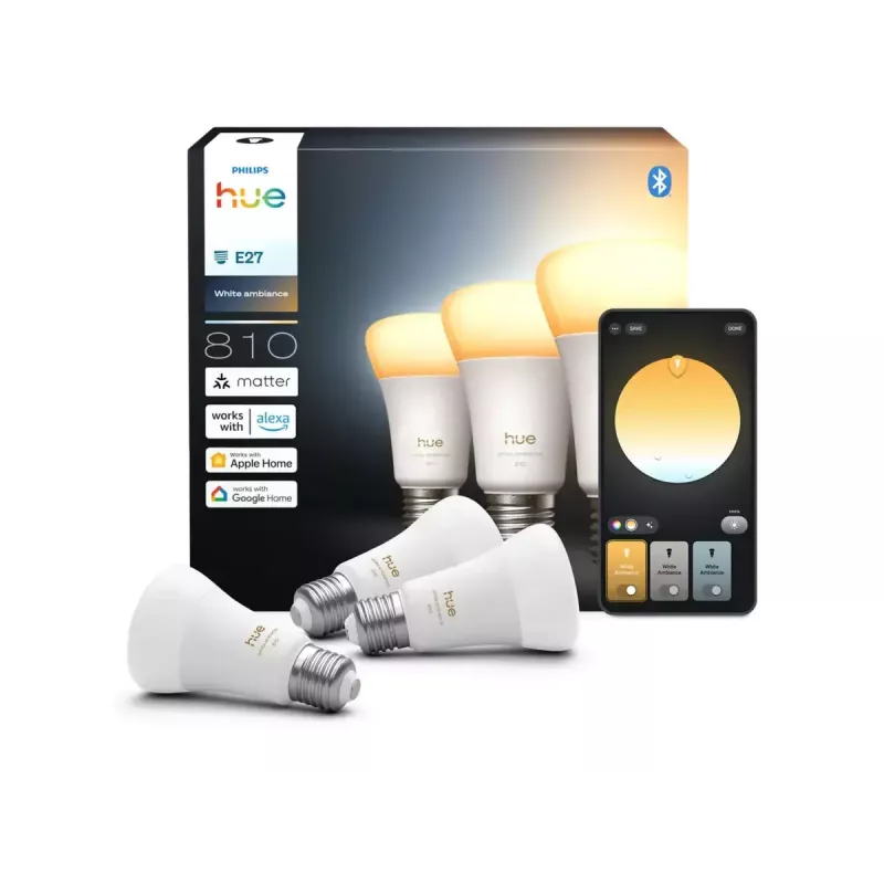 Philips Hue White Ambiance A60 E27 810 lm 6 W 3 vnt. komplektas Bluetooth Zigbee