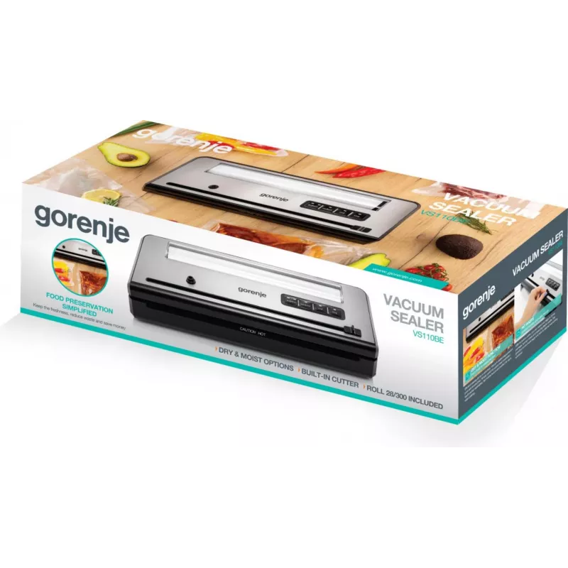 Gorenje VS110BE vakuuminis pakavimo aparatas, 750 mbar, nerūdijantis plienas