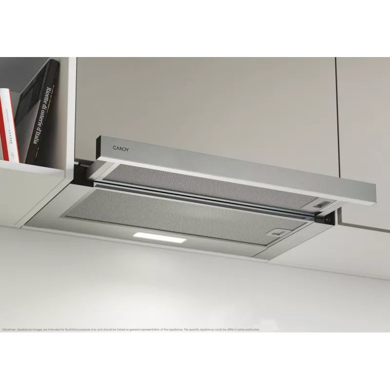 Candy CBT625/2X/1 pusiau įmontuojamas (ištraukiamas) gaubtas, nerūdijantis plienas, 332,1 m³/h