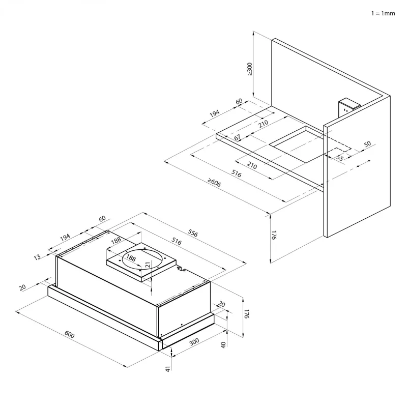 Candy CBT625/2X/1 pusiau įmontuojamas (ištraukiamas) gaubtas, nerūdijantis plienas, 332,1 m³/h