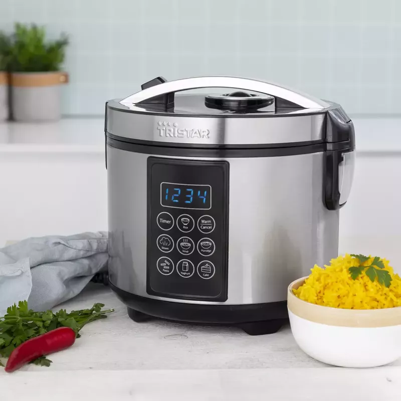 Multivirimo puodas Tristar RK-6132 — 1,5 l, 500 W, 7 automatinių programų, LCD, nerūdijantis plienas/juoda